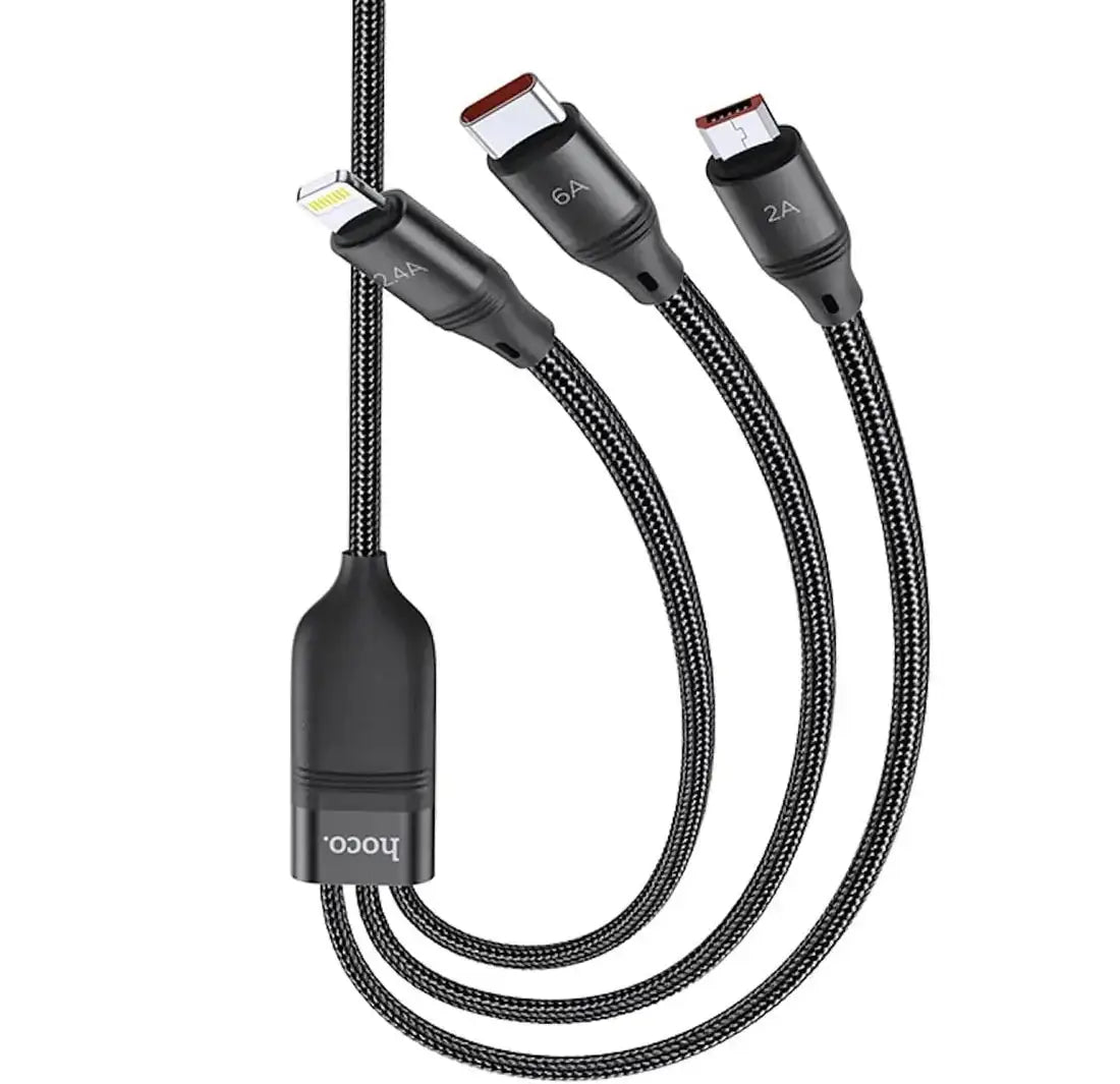 3-in-1 USB charging cable with three connectors