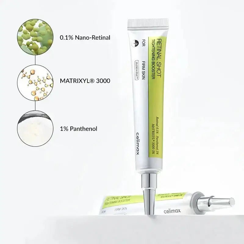 advanced eye firming serum Retinal Shot Tightening Booster with Nano-Retinal, Matrixyl 3000, and Panthenol for youthful skin.