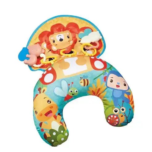 cartoon baby pillow with colorful animal designs, soft and supportive for infants and toddlers.