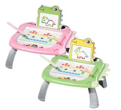 Magnetic Dot Art Boards in pink and green designs for kids' creative drawing and fine motor skill development.